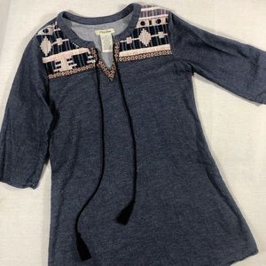 Boho tunic dress FlyingTomato bohemian blue tassel shirtdress embroidered top